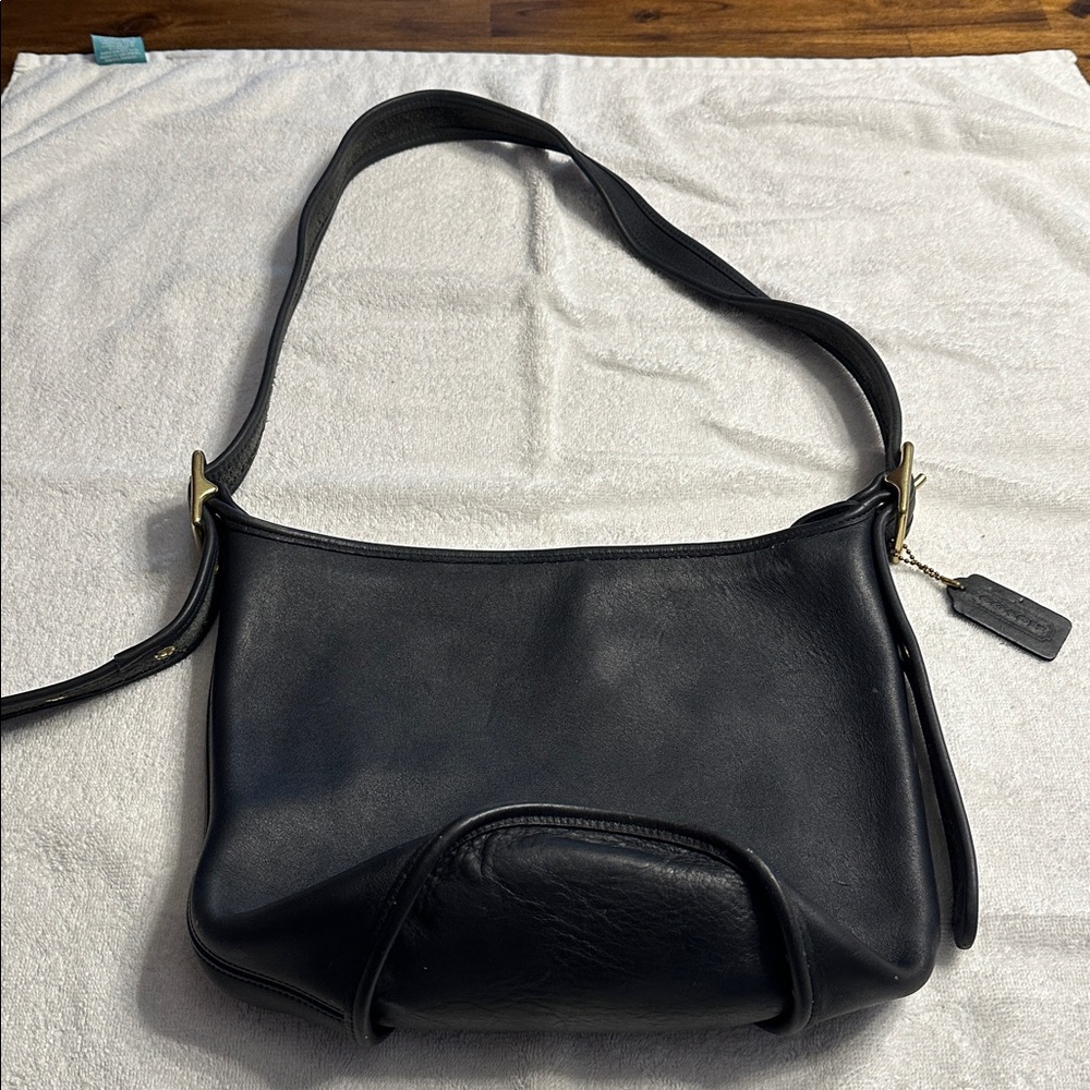 Coach Navy Leather Bucket Bag with Gold Hardware